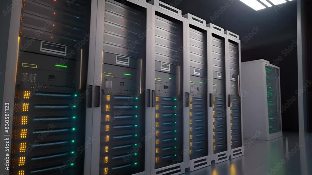 Modern Data Center Server Room with LED Lighting Modern Data Center Server Room with LED Lighting