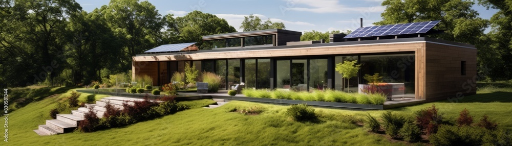 Sustainable Living: Contemporary Eco-Friendly Home with Solar Panels and Green Roof
