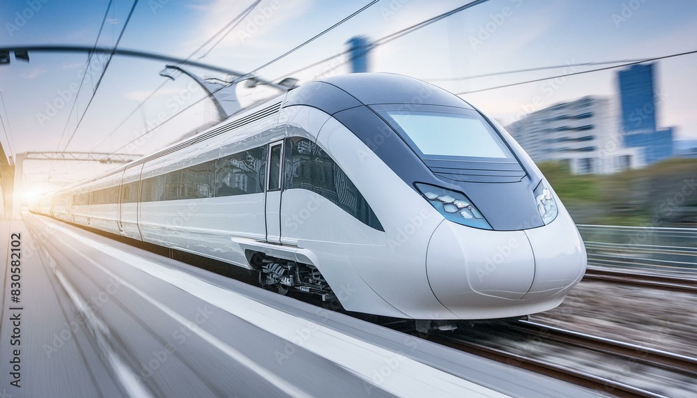 Fototapeta premium Modern City Transit: Fast Electric Train at Futuristic Metro Station