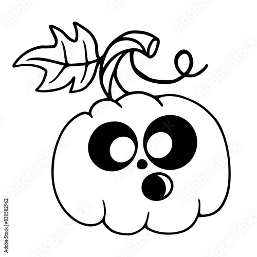 Line sketch of a funny pumpkin character for the Halloween holiday.Vector graphics.