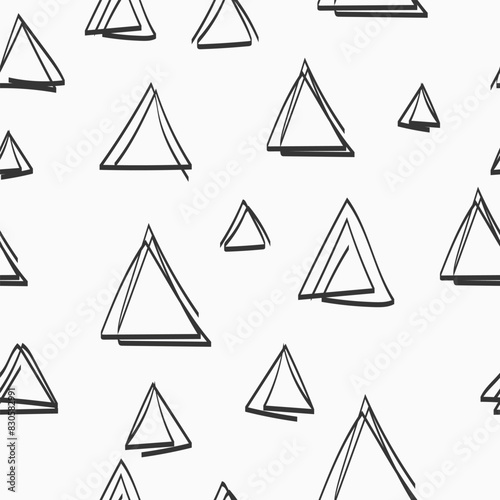 Black and white doodle seamless patterns. Vector illustration. Black line. Triangle