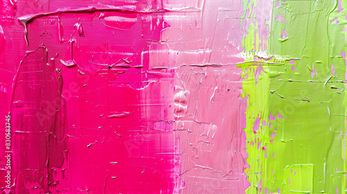 Canvas art featuring bold smears of hot pink and lime green in a modern abstract texture, photo