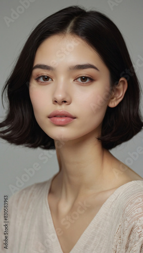 Brunette white woman with full lips