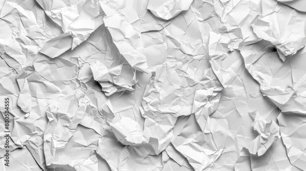 Obraz premium A tight shot of a white wall, cluttered with crumpled white paper, and the upper half of a black-and-white photograph overlapping its top and bottom halves