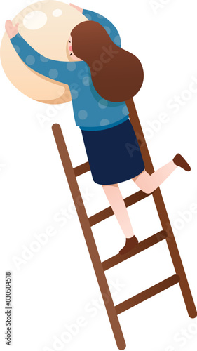 Woman holds the glutinous rice ball on the ladder