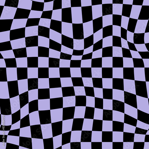 Psychedelic checkerboard background. Wavy vector illustrations, trendy psychedelic style and groovy color checkerboard.