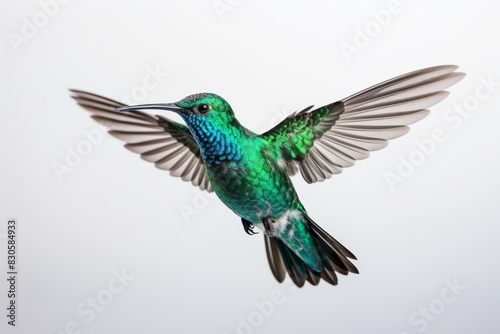 Elegant and graceful hummingbird delicately perched against a pristine white background