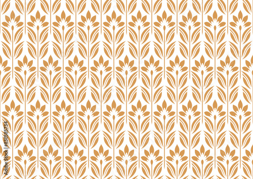 Flower geometric pattern. Seamless vector background. White and golden ornament