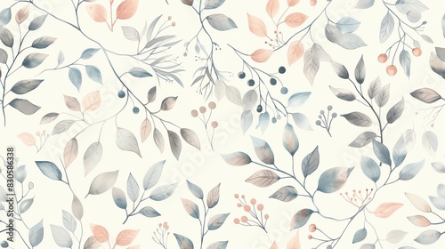Seamless pattern of hand-drawn pastel leaves and floral branches  perfect for a gentle and artistic botanical theme