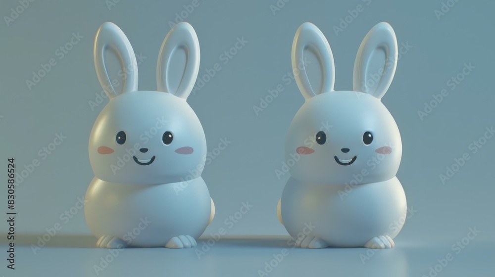 Two cute rabbits made of plastic. AI. Two cute rabbits made of plastic. AI.