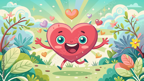 Corazón caricaturesco alegre y contento: amor propio y felicidad