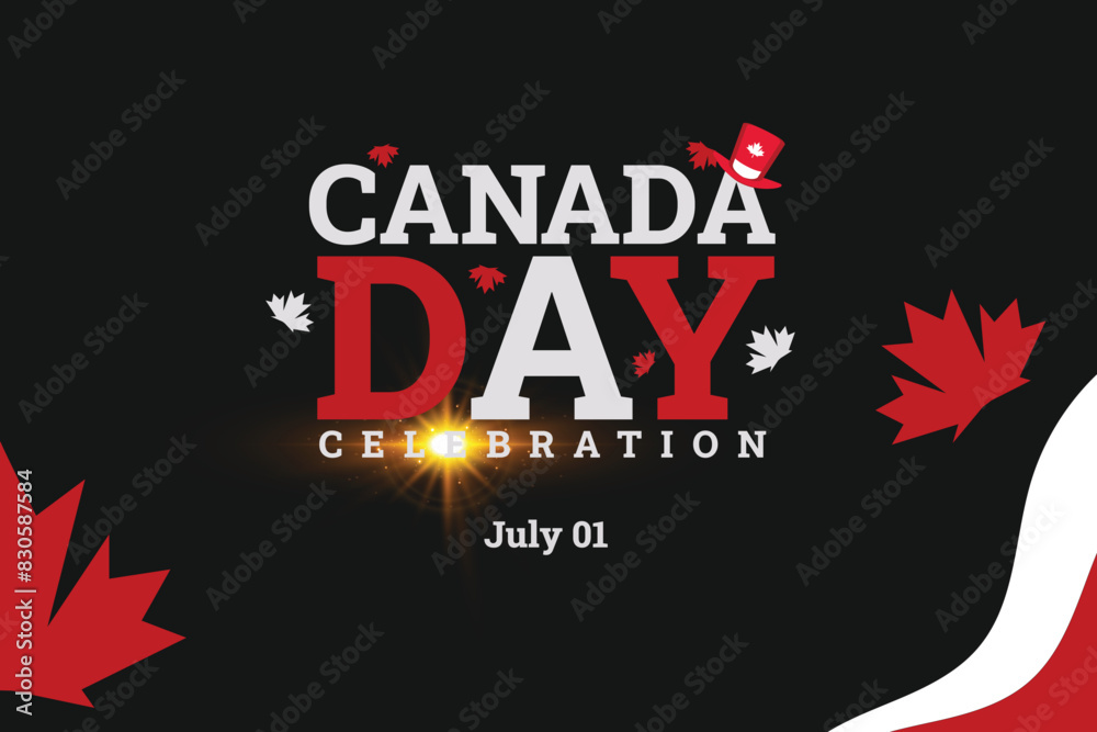 Happy Canada day wishes or greeting post or banner design template celebrated flag in 1 July. Canada independence day red, maple, leaf, black background vector illustration