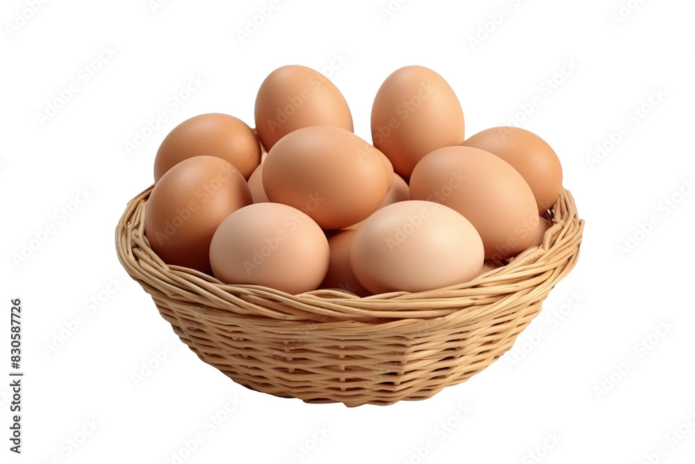 Enchanted Basket: A Whimsical Collection of Eggs on White or PNG Transparent Background. Enchanted Basket: A Whimsical Collection of Eggs on White or PNG Transparent Background.