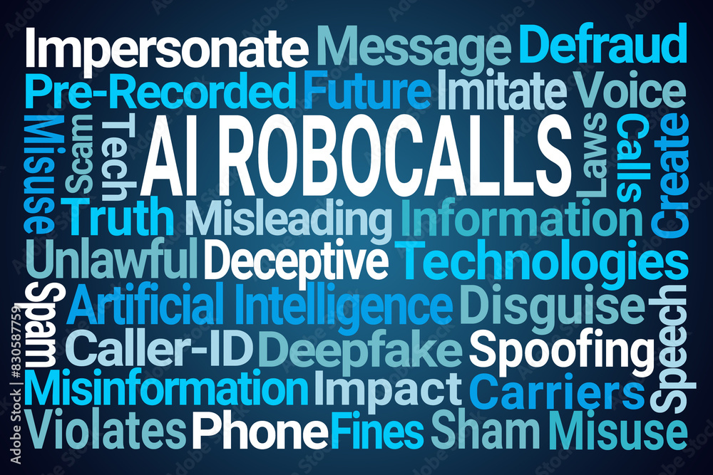 AI Robocalls Word Cloud on Blue Background AI Robocalls Word Cloud on Blue Background