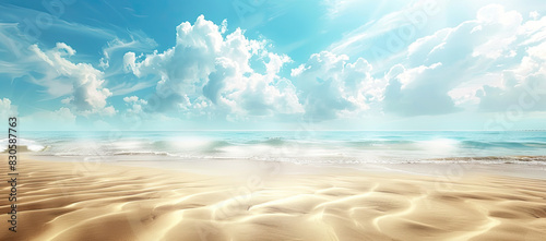 Serene Summer Scene  Sandy Beach and Blue Sky Abstract Background