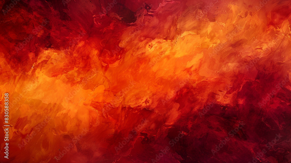 Fototapeta premium Intense hand-drawn abstract panorama featuring bright oranges and deep reds for a fiery texture,