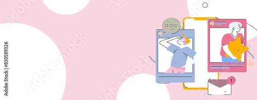 Virtual characters social communication concept business flat vector hand drawn illustration
