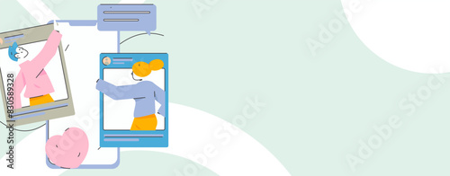 Virtual characters social communication concept business flat vector hand drawn illustration
