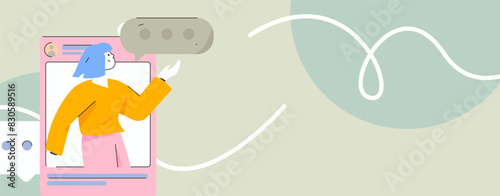 Virtual characters social communication concept business flat vector hand drawn illustration
