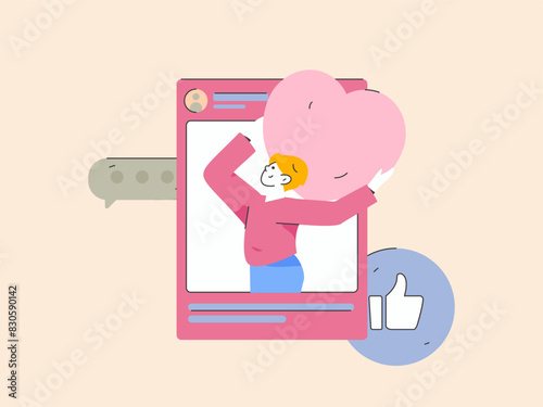 Virtual characters social communication concept business flat vector hand drawn illustration
