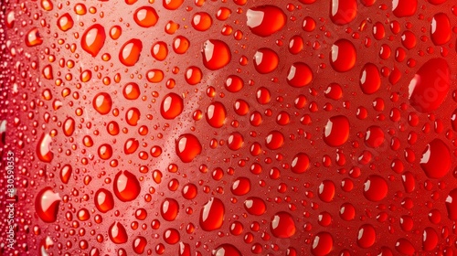  A tight shot of a red umbrella, adorned with water droplets on its exterior and interior The interior is heavily laden with numerous water droplets