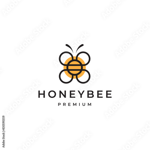 honey bee nature line logo design vector