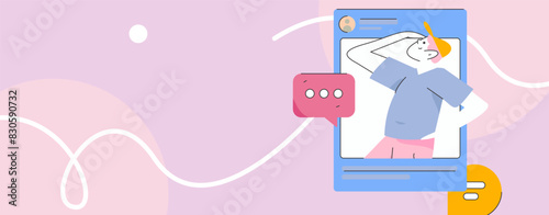 Virtual characters social communication concept business flat vector hand drawn illustration
