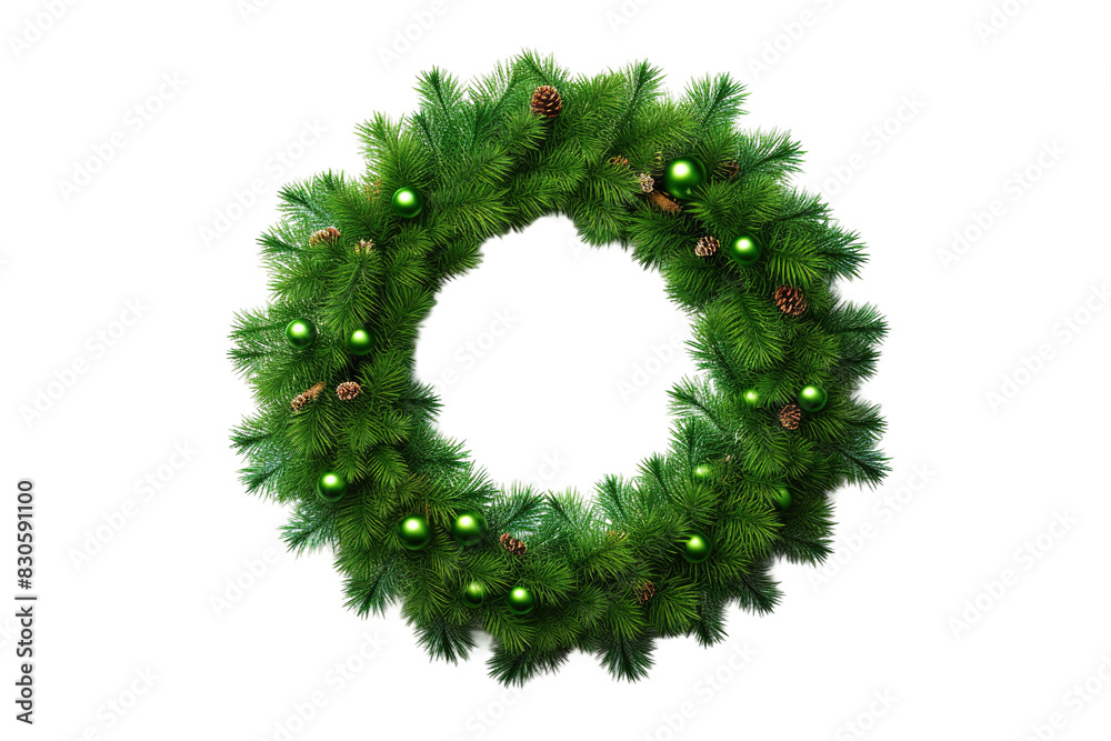 Enchanted Green Christmas Wreath With Ornaments on White or PNG Transparent Background. Enchanted Green Christmas Wreath With Ornaments on White or PNG Transparent Background.