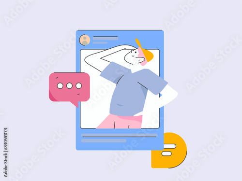 Virtual characters social communication concept business flat vector hand drawn illustration
