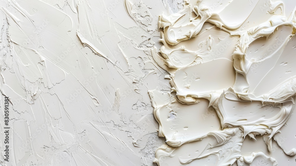 A tight shot of a textured white wall with paint drips and chipping tops A tight shot of a textured white wall with paint drips and chipping tops