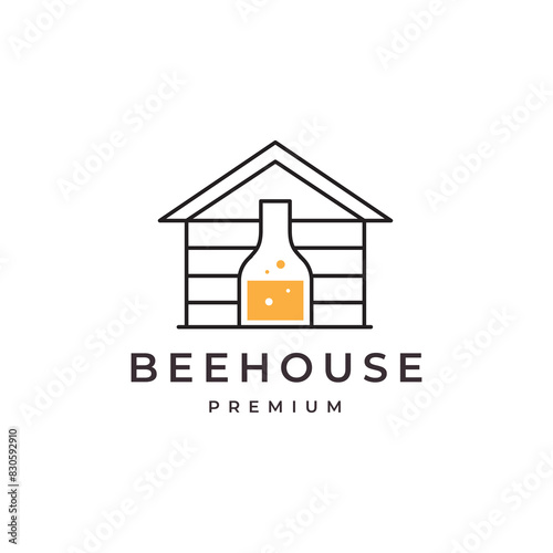 bee house bee farm line color logo design vector