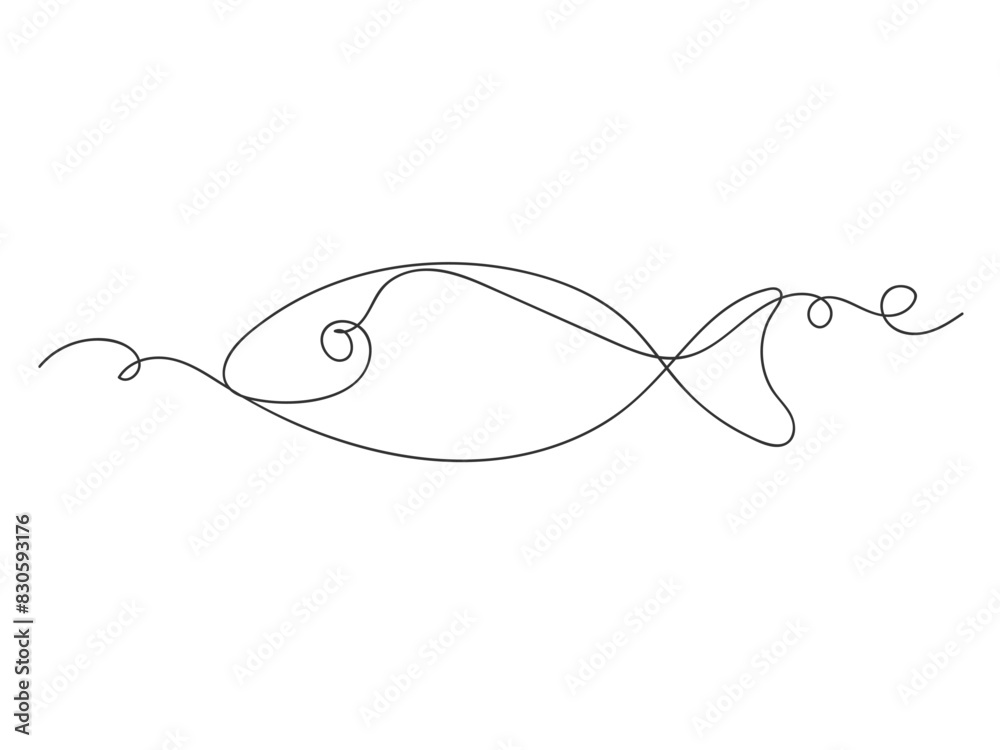 Fish continuous one line art isolated vector illustration. Fish continuous one line art isolated vector illustration.