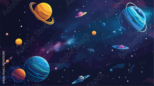 Space with planets poster. Cosmos and galaxy universe