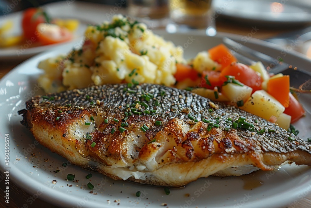 Brathering - Fried herring served with a side of potato salad. Brathering - Fried herring served with a side of potato salad.