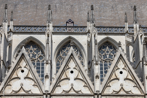 Facade of medieval Cathedral of St. Michael and St. Gudula, Brussels, Belgium photo