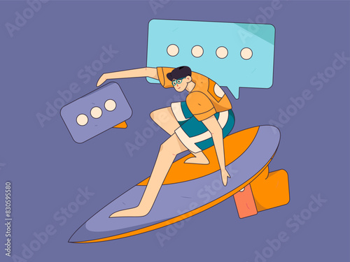 Virtual characters social communication concept business flat vector hand drawn illustration
