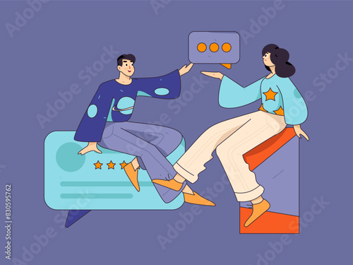 Virtual characters social communication concept business flat vector hand drawn illustration
