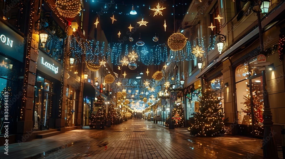 Festive Lights and Illuminate a Charming Urban Shopping District During the Holiday Season