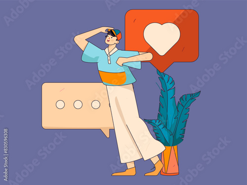 Virtual characters social communication concept business flat vector hand drawn illustration
