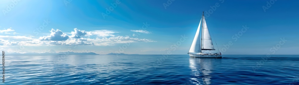 Sailboat Gliding Through Serene Blue Seascape During Regatta Competition