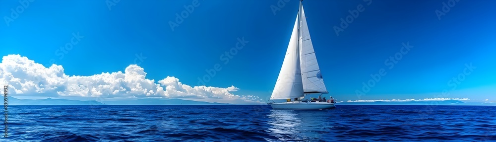Serene Sailboat Regatta on Vast Blue Ocean with Dramatic Sky Serene Sailboat Regatta on Vast Blue Ocean with Dramatic Sky