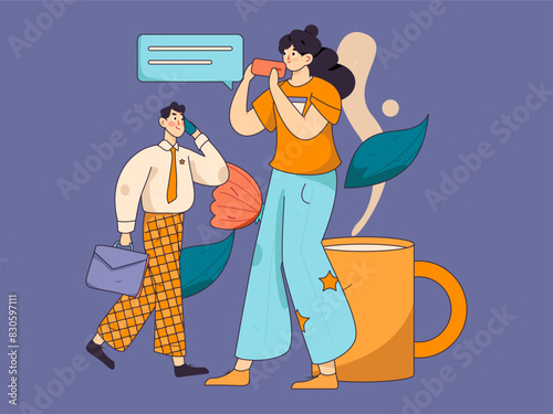 Virtual characters social communication concept business flat vector hand drawn illustration
