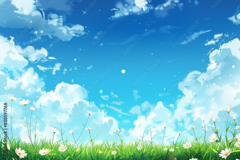 Beautiful anime background, blue sky with clouds, high resolution, vector illustration, details, beautiful background, digital art style, hand drawing painting illustration. Beautiful anime background, blue sky with clouds, high resolution, vector illustration, details, beautiful background, digital art style, hand drawing painting illustration.
