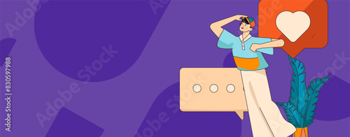 Virtual characters social communication concept business flat vector hand drawn illustration
