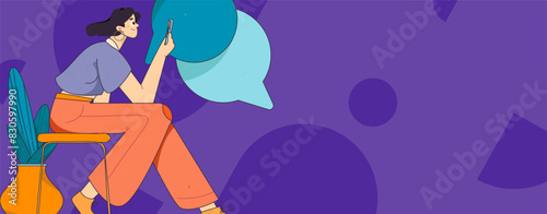 Virtual characters social communication concept business flat vector hand drawn illustration
