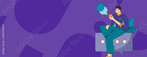 Virtual characters social communication concept business flat vector hand drawn illustration
