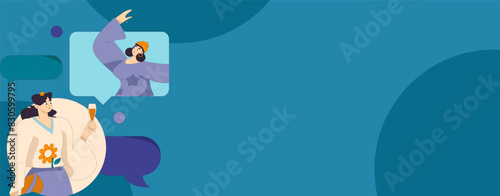 Virtual characters social communication concept business flat vector hand drawn illustration
