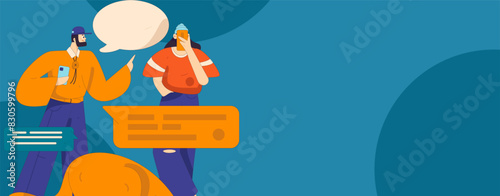Virtual characters social communication concept business flat vector hand drawn illustration
