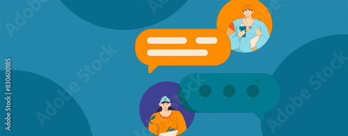 Virtual characters social communication concept business flat vector hand drawn illustration
