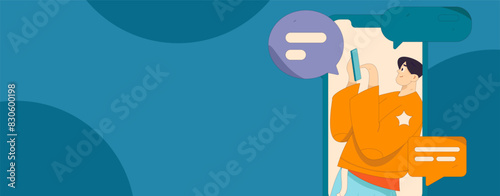 Virtual characters social communication concept business flat vector hand drawn illustration
